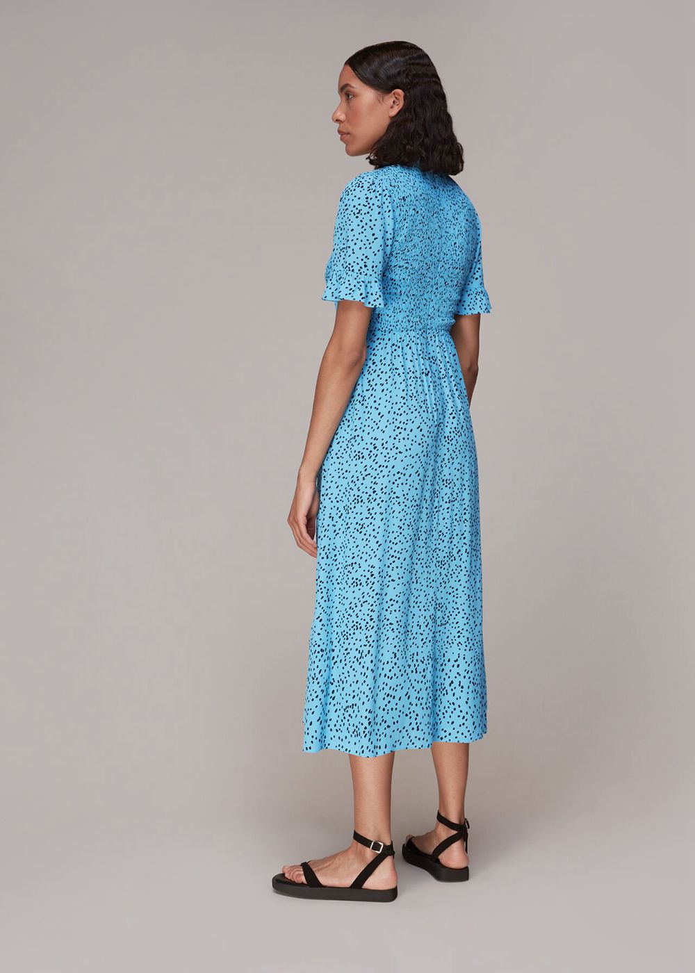 Whistles Spotted Dot Shirred Midi Dress Blue / Multicolor | US-50379TBEF