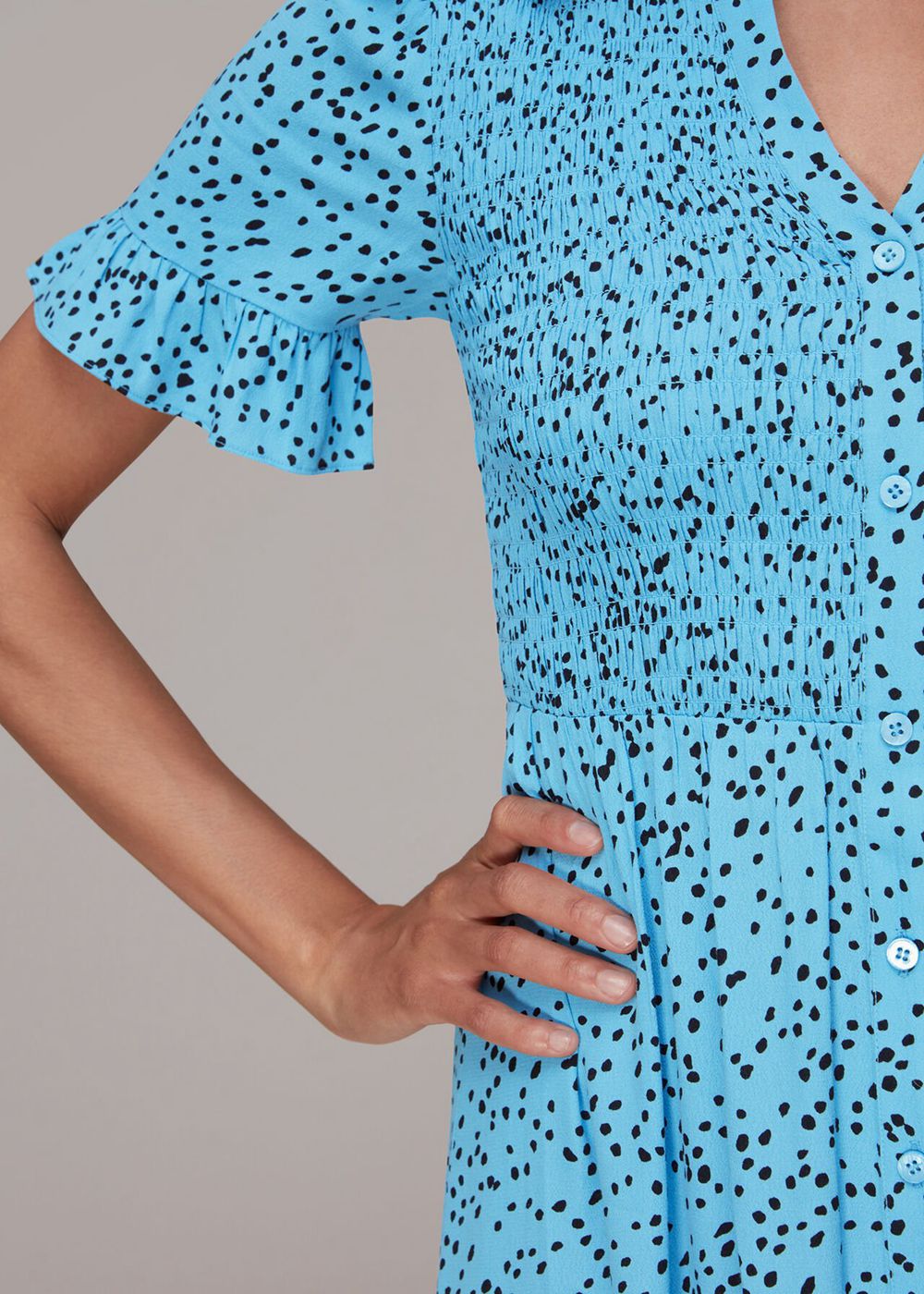 Whistles Spotted Dot Shirred Midi Dress Blue / Multicolor | US-50379TBEF