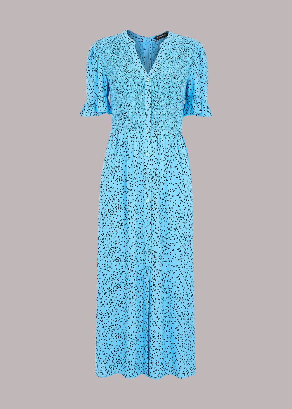 Whistles Spotted Dot Shirred Midi Dress Blue / Multicolor | US-50379TBEF