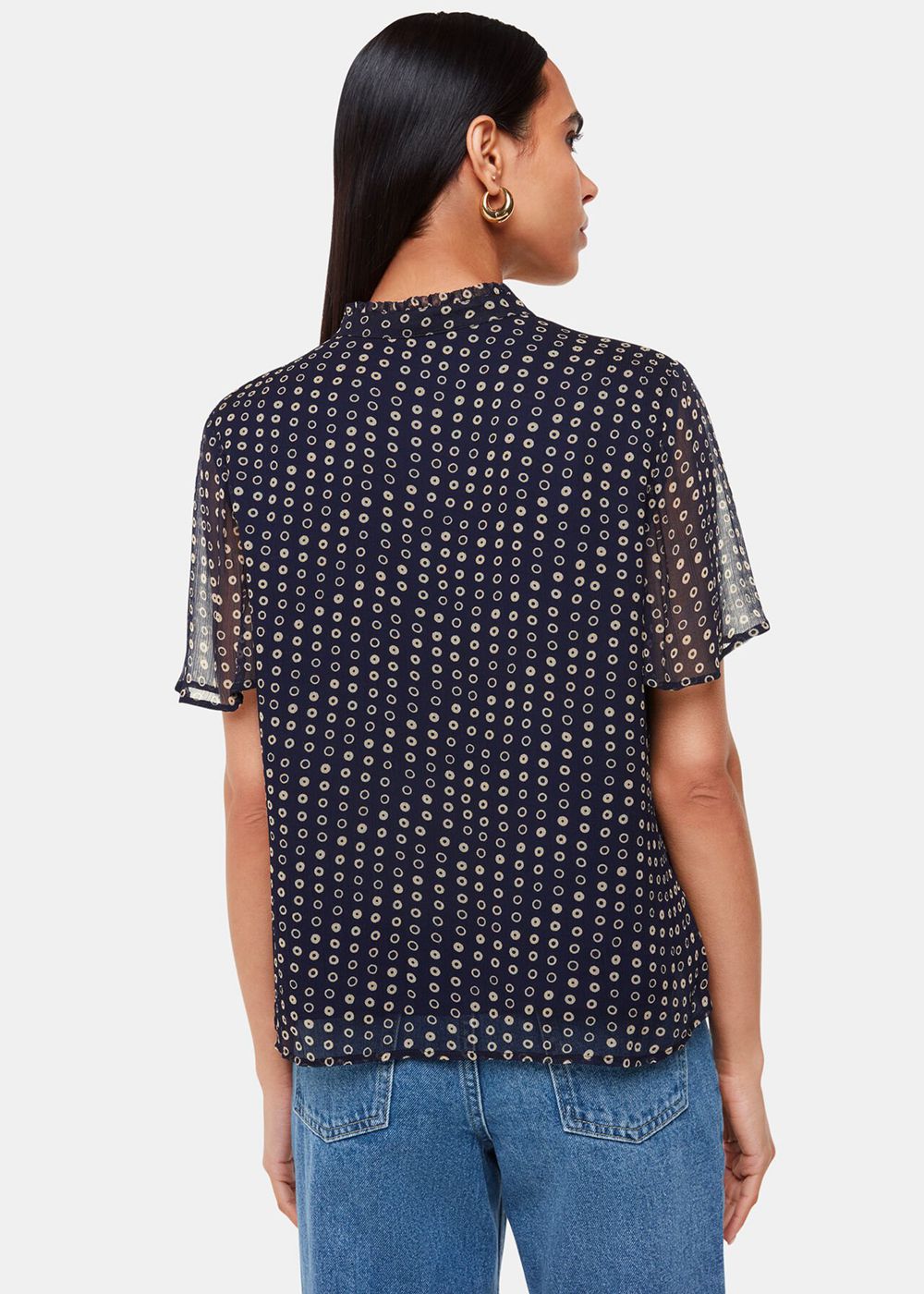 Whistles Spotted Hoop Frill Blouse Navy / Multicolor | US-80317LQAW