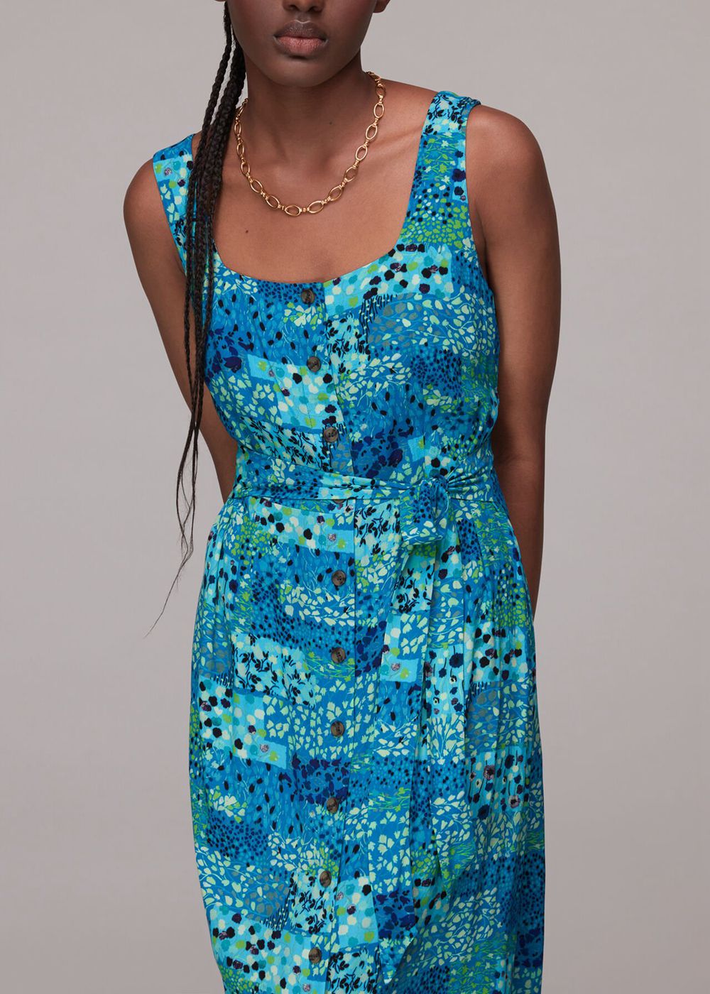 Whistles Spring Meadow Button Up Dress Blue / Multicolor | US-93184DWLQ