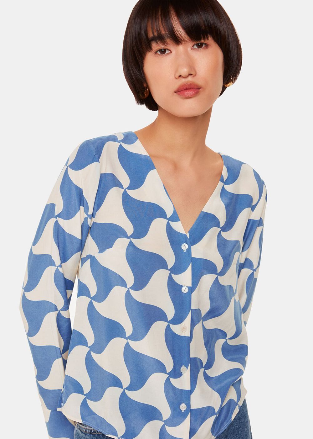 Whistles Spun Triangle Blouse Blue / Multicolor | US-30692DVTI