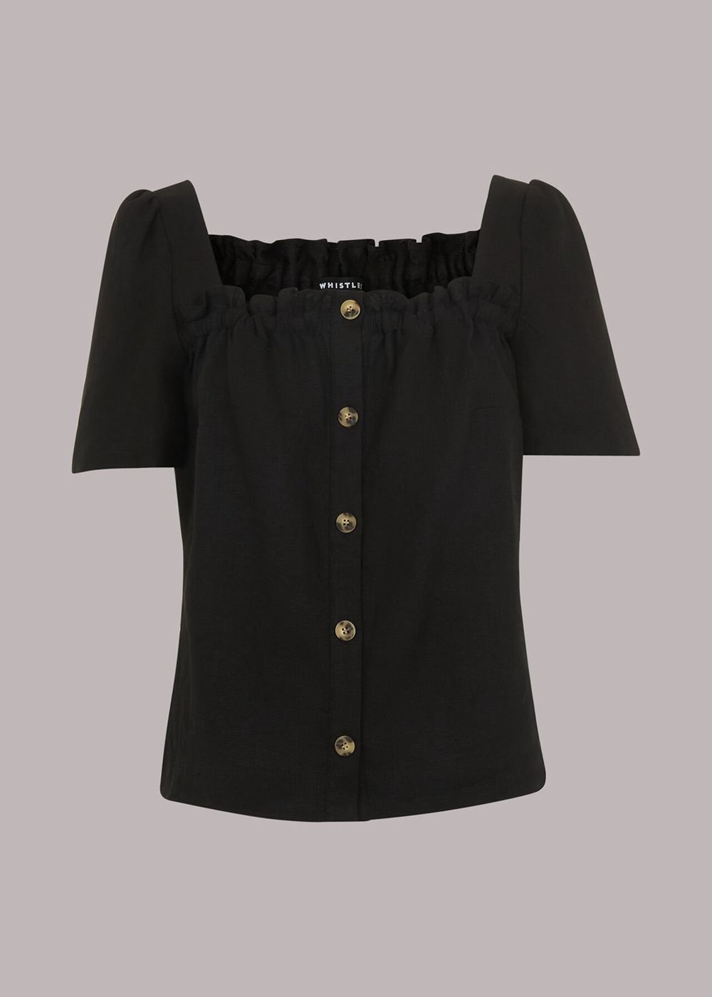 Whistles Square Neck Linen Top Black | US-70924BGVJ