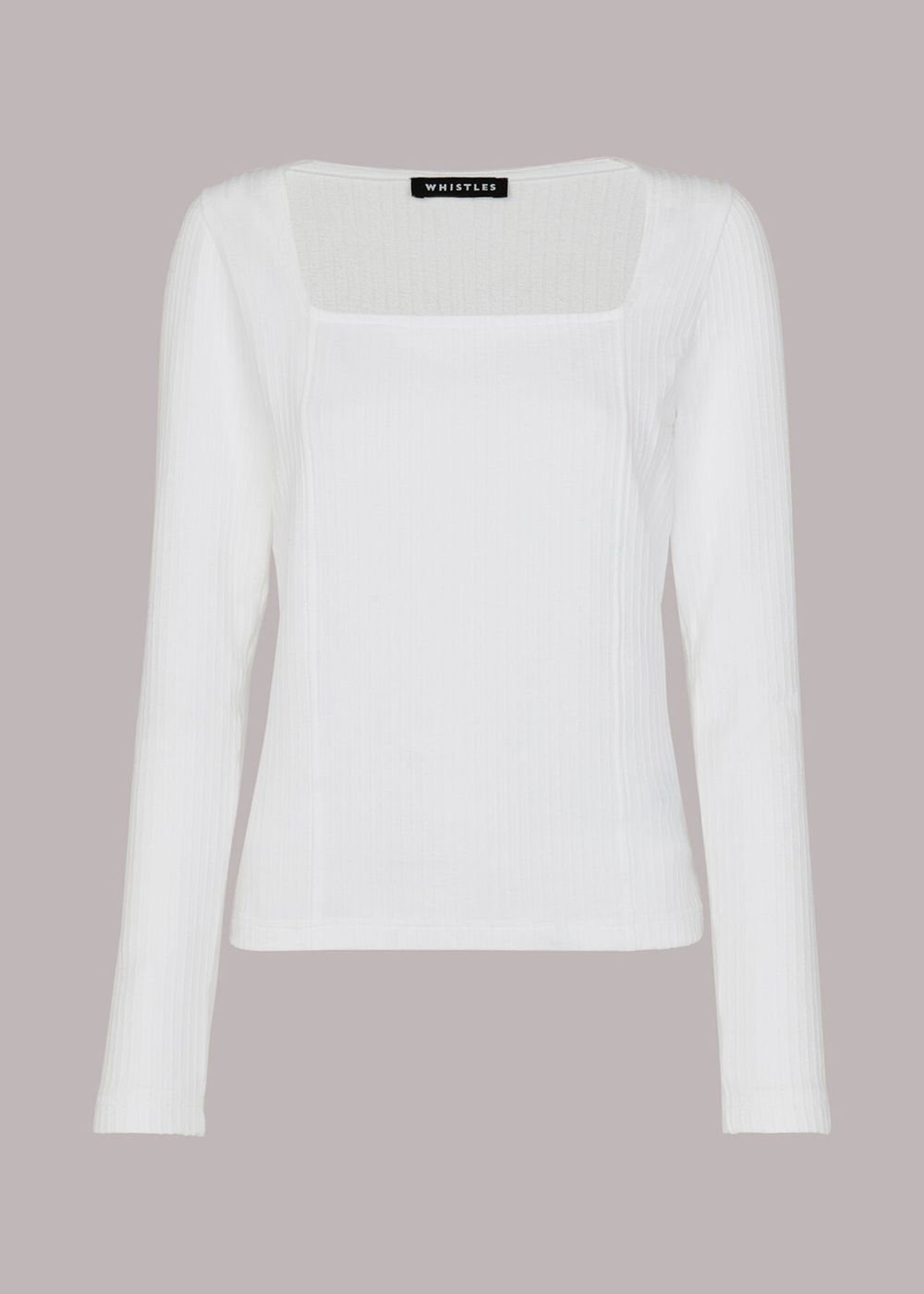 Whistles Square Neck Long Sleeve Rib Top White | US-95362BSLW