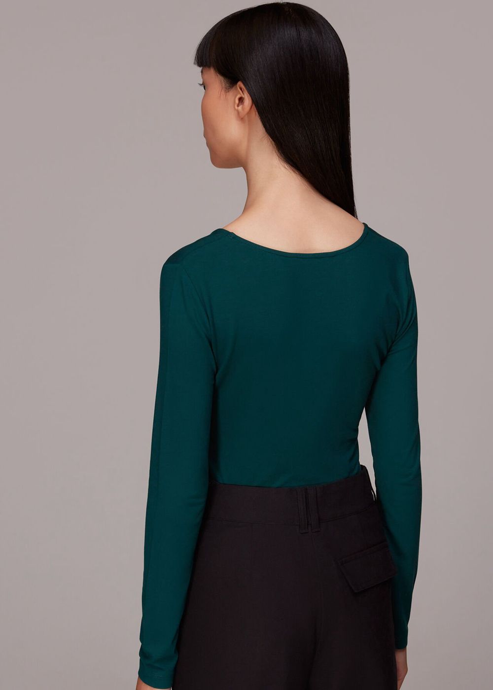 Whistles Square Neck Long Sleeve Top Dark Green | US-45083HNVM