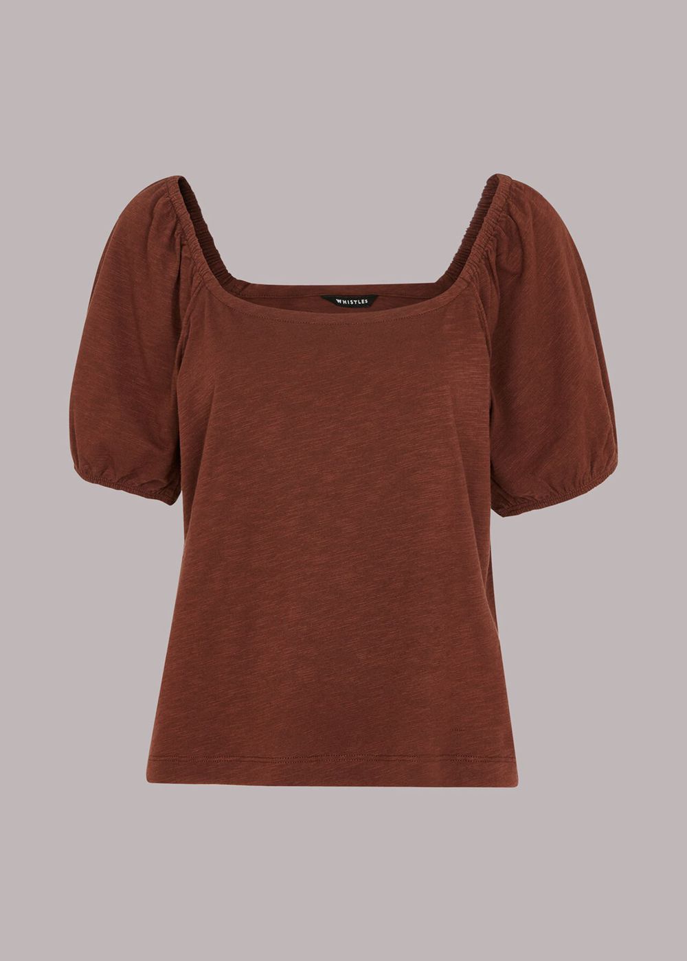 Whistles Square Neck Puff Sleeve Top Brown | US-74180LZGD