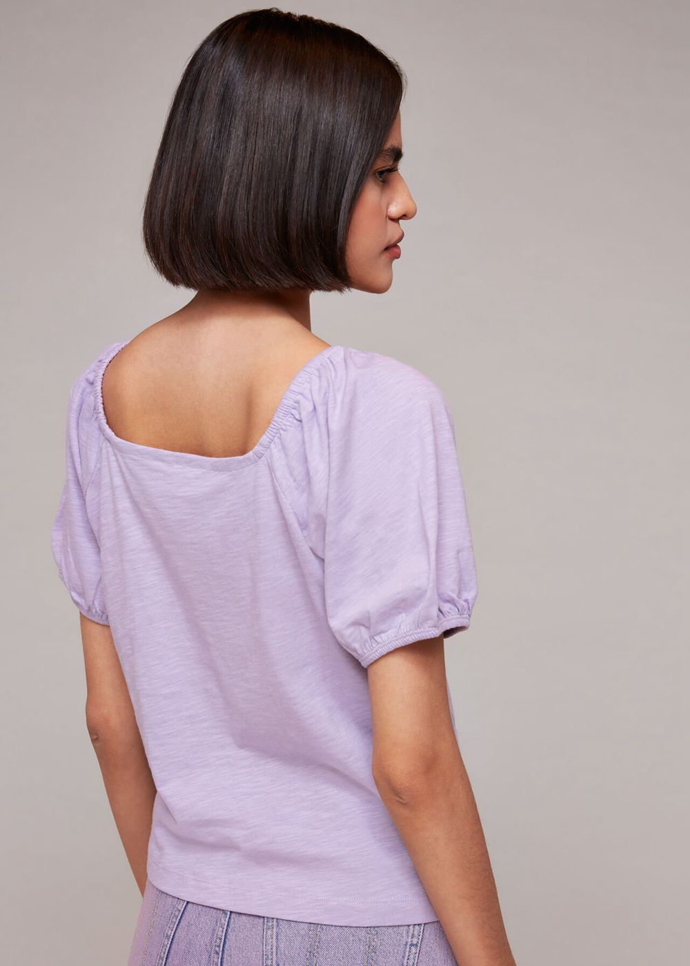 Whistles Square Neck Puff Sleeve Top Purple | US-30579STZB