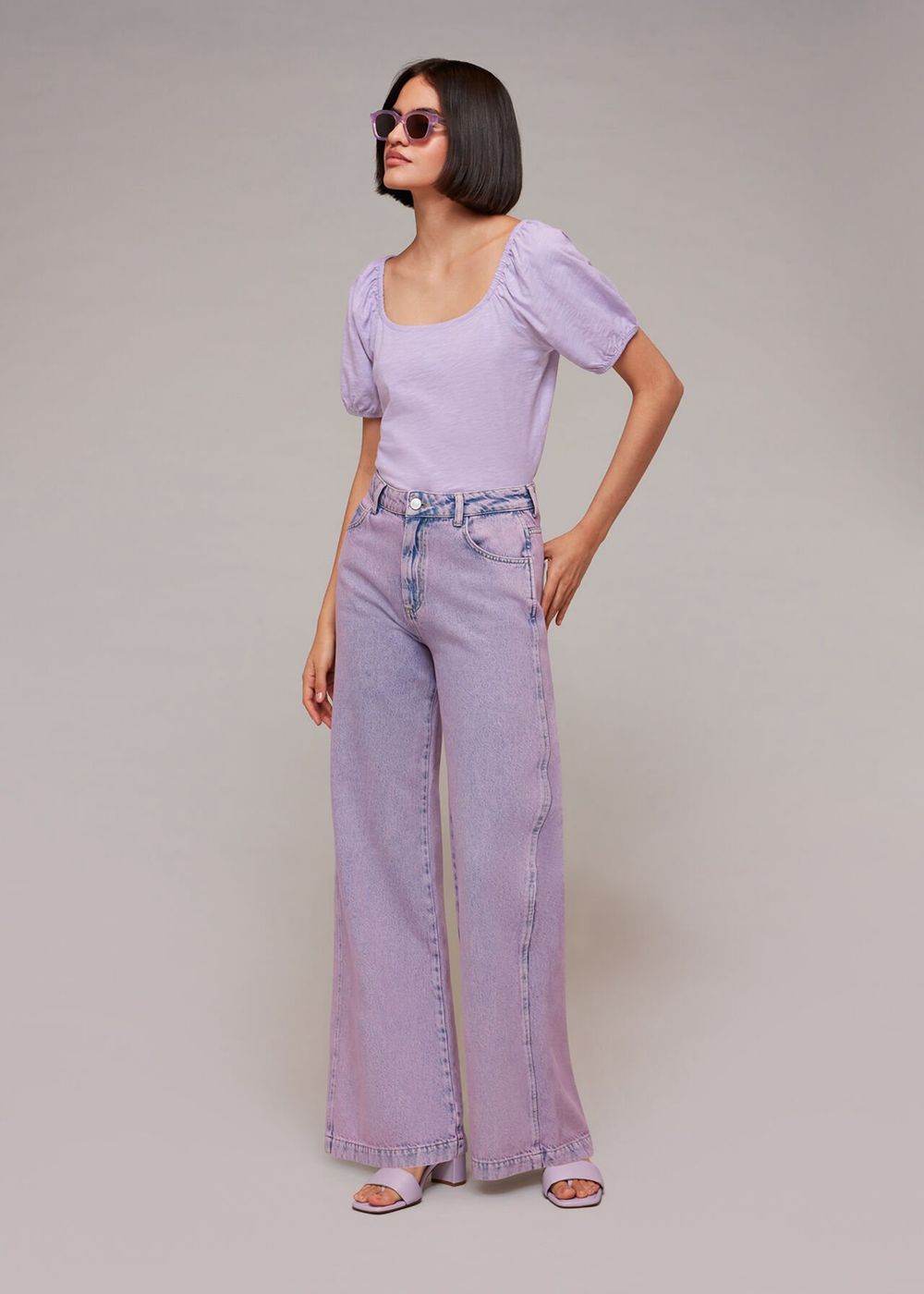 Whistles Square Neck Puff Sleeve Top Purple | US-30579STZB