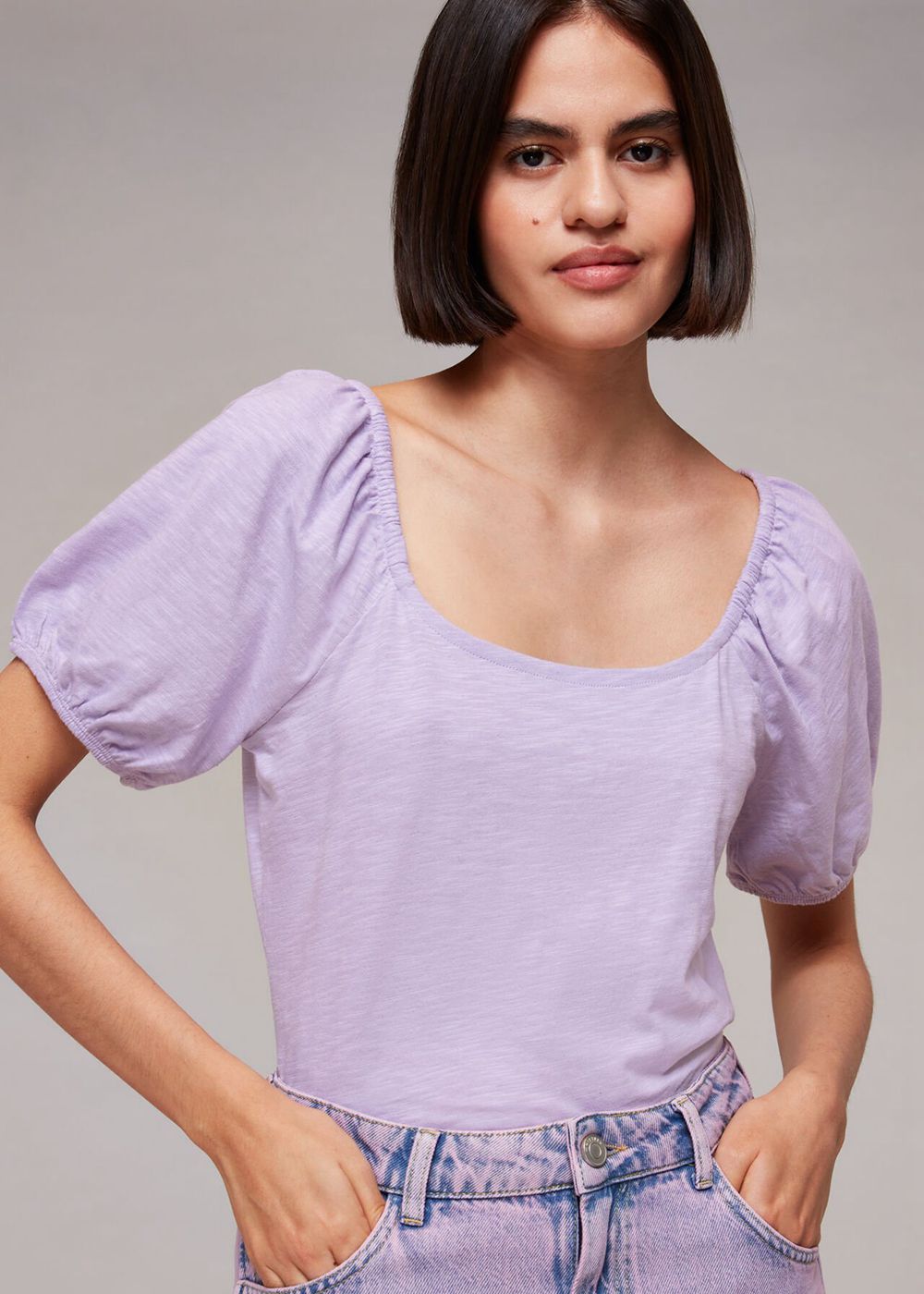 Whistles Square Neck Puff Sleeve Top Purple | US-30579STZB