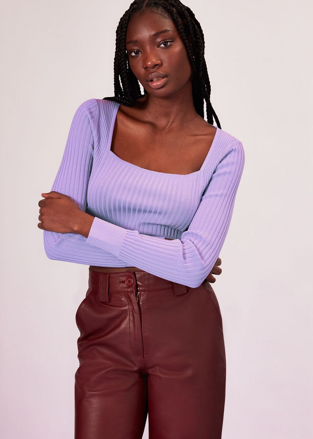 Whistles Square Neck Rib Knit Top Purple | US-72954JYRW