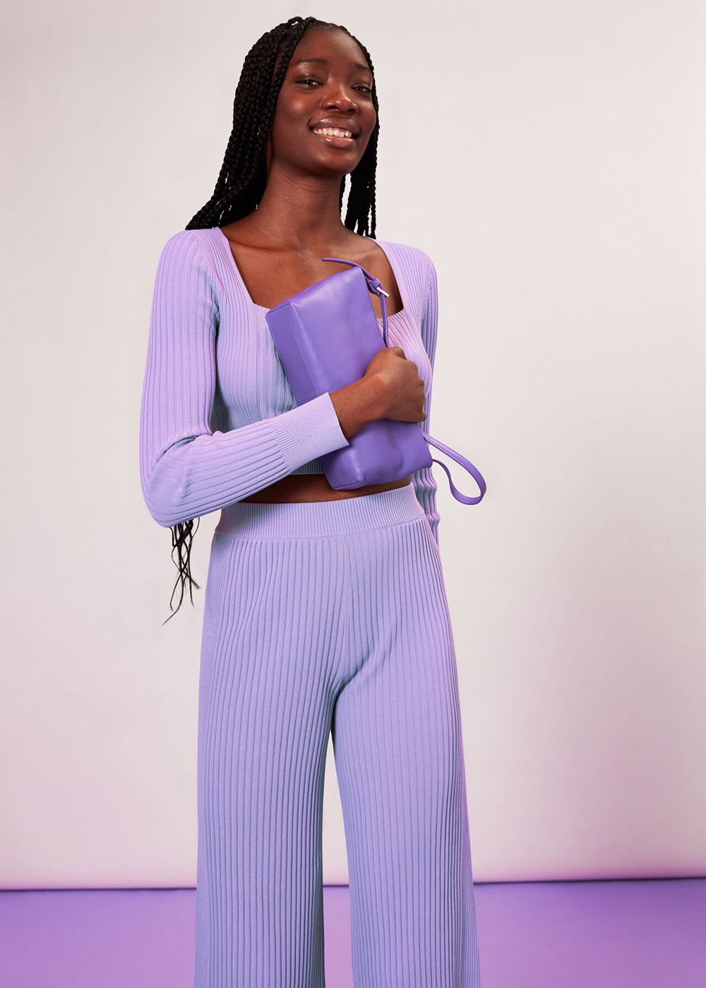 Whistles Square Neck Rib Knitwear Purple | US-87039YARJ