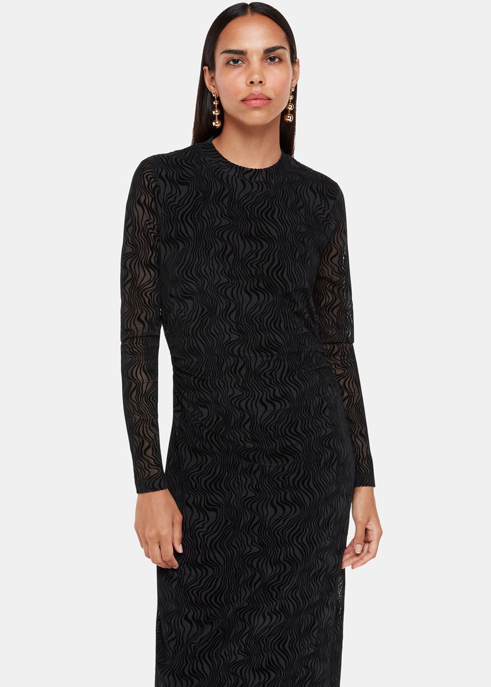 Whistles Squiggle Mesh Dress Black | US-54601MRUK