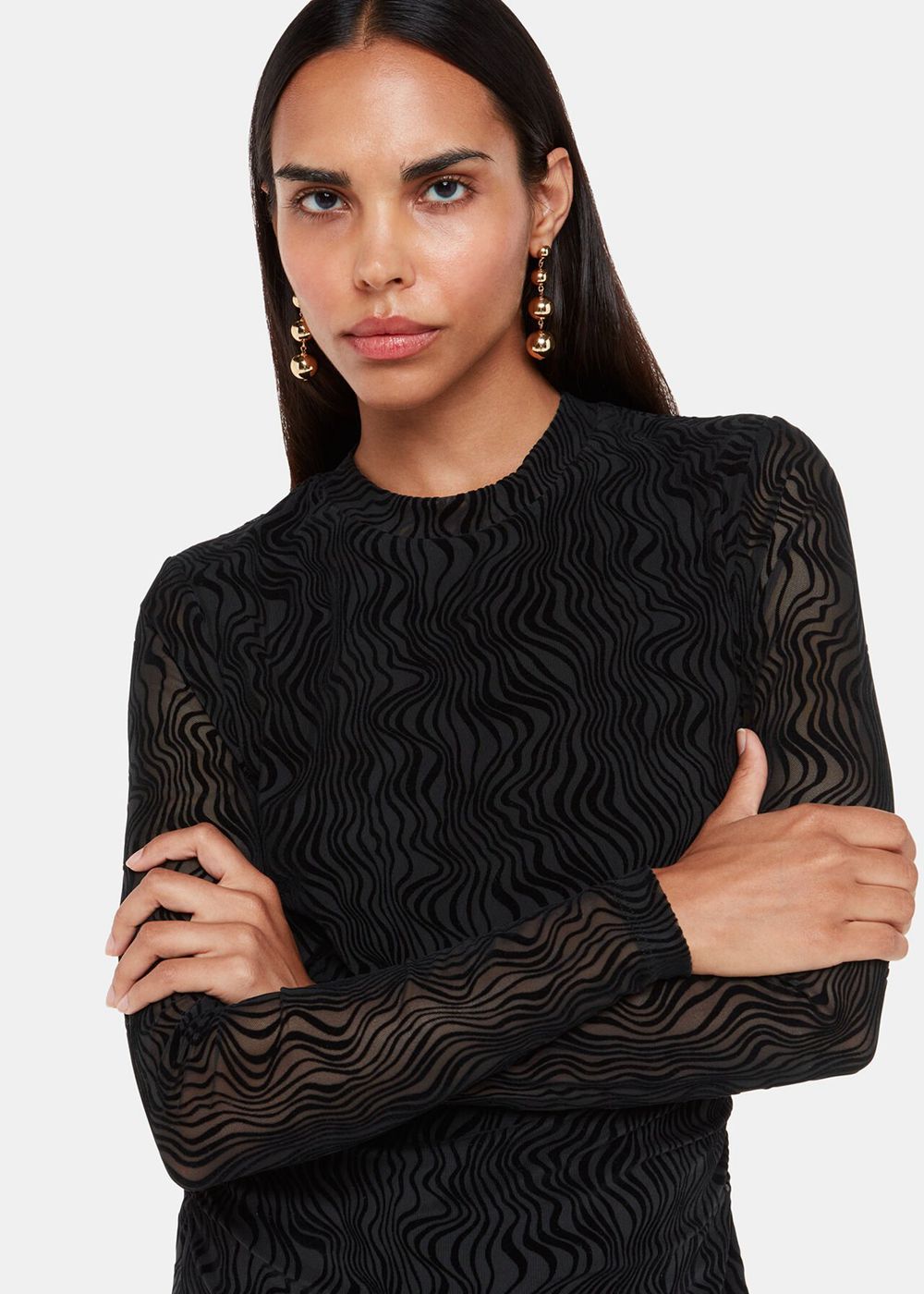 Whistles Squiggle Mesh Dress Black | US-54601MRUK