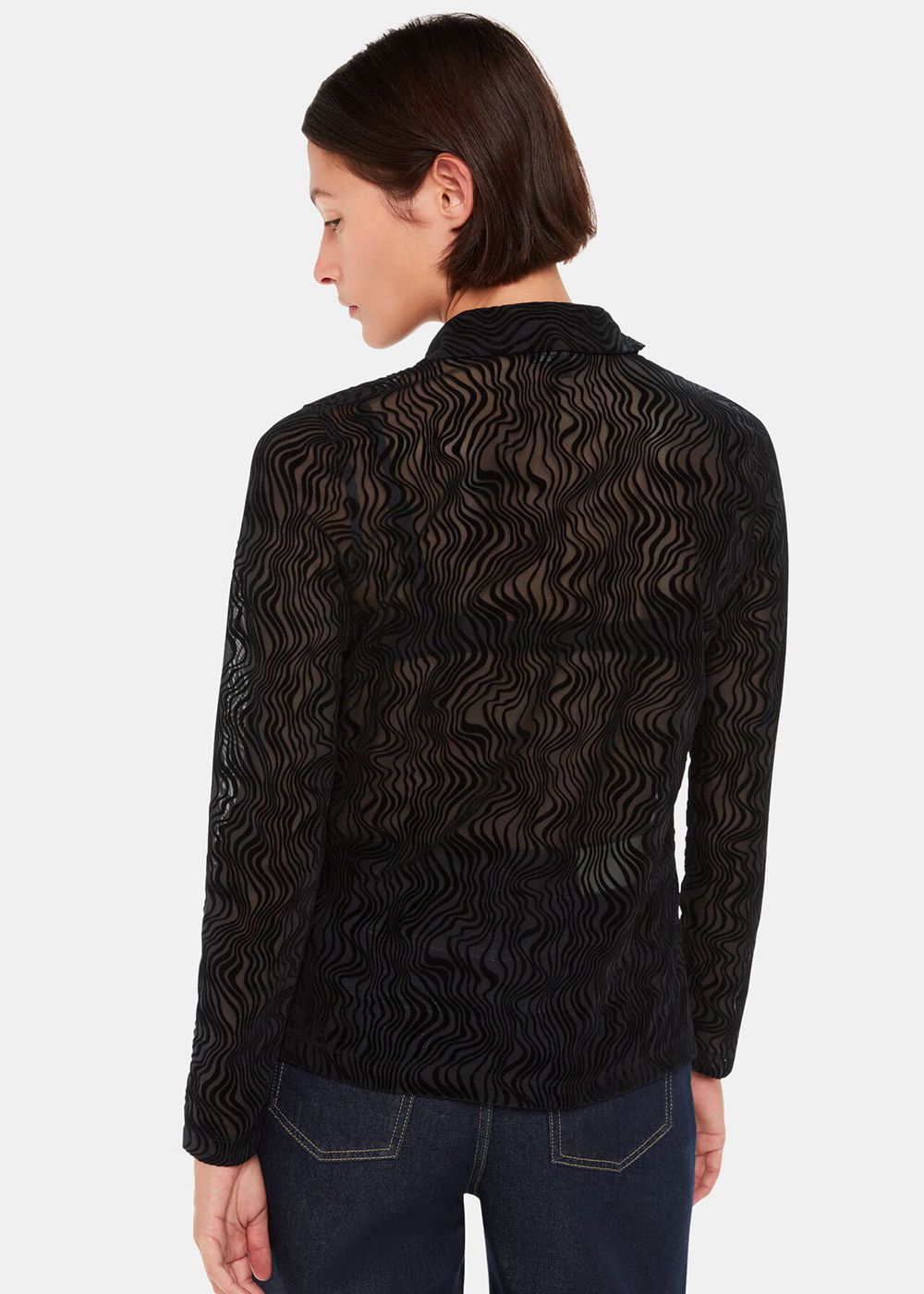 Whistles Squiggle Mesh Shirts Black | US-64729WHQS