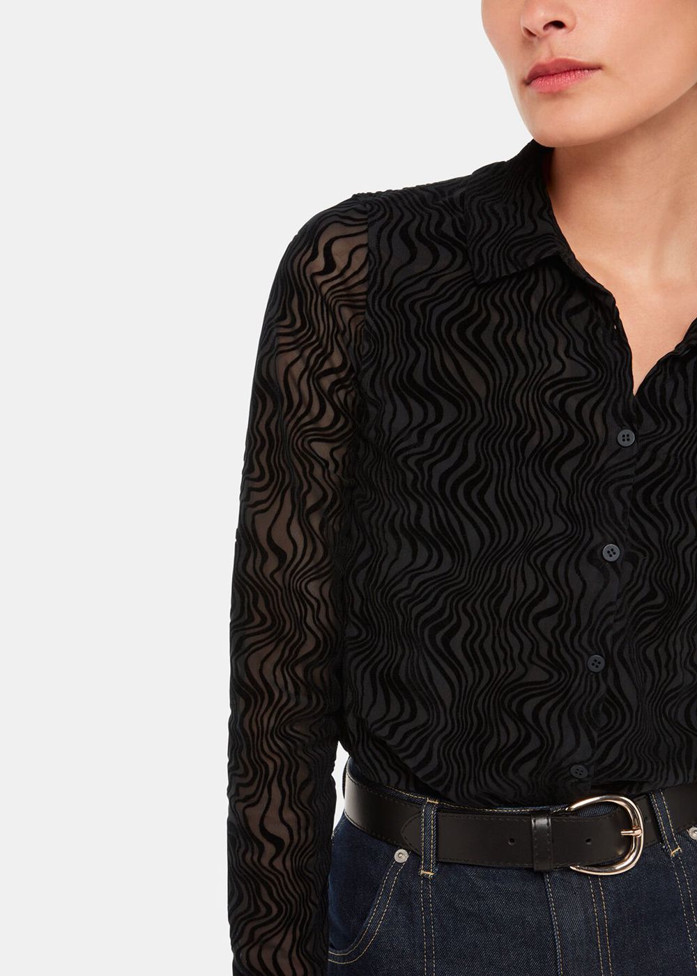 Whistles Squiggle Mesh Shirts Black | US-64729WHQS