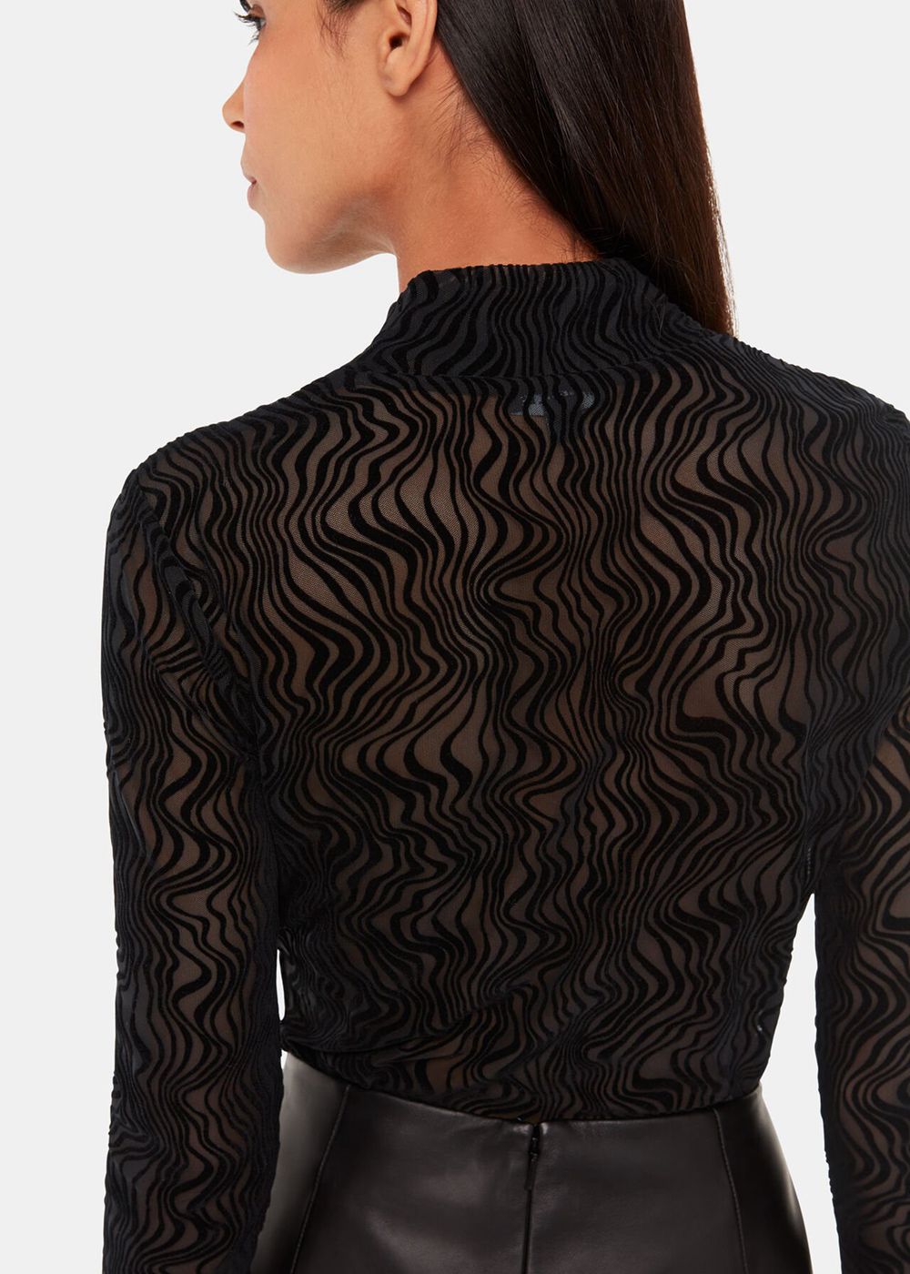 Whistles Squiggle Mesh Top Black | US-37690ADIN