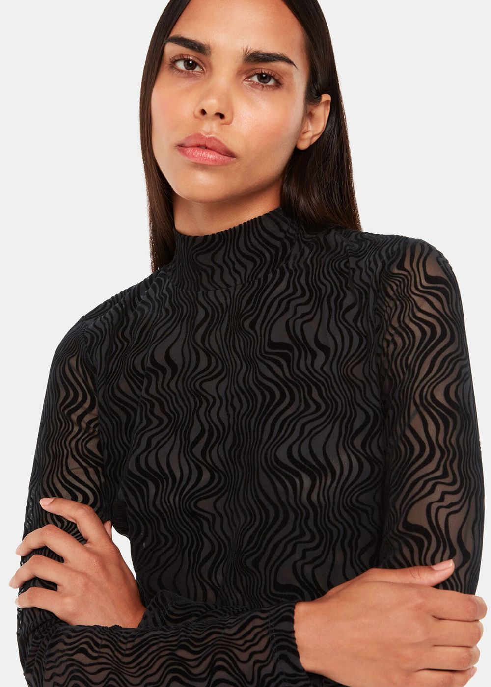 Whistles Squiggle Mesh Top Black | US-37690ADIN