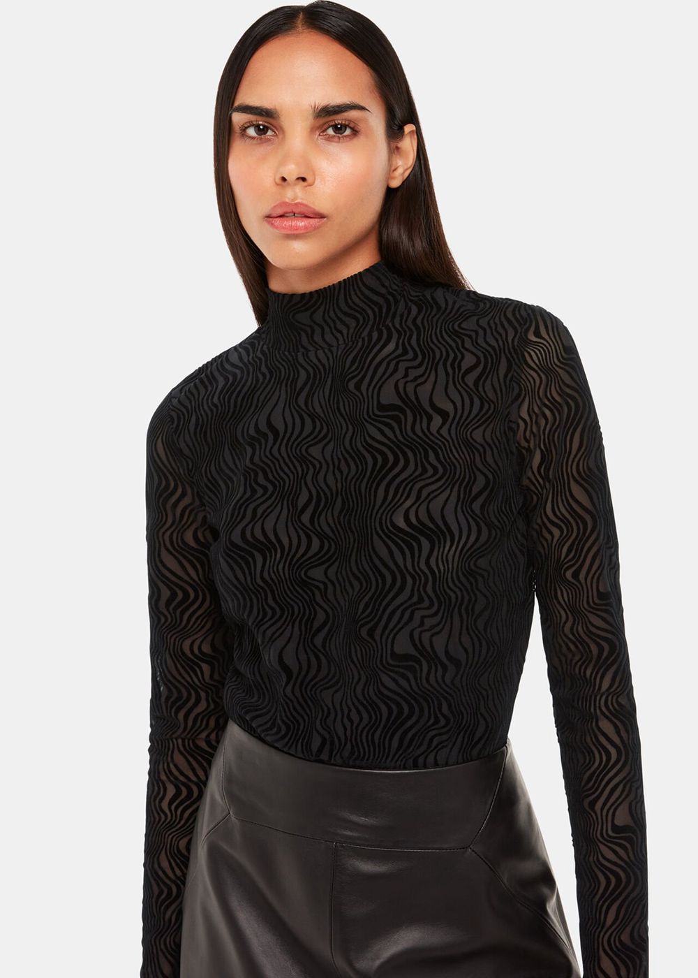 Whistles Squiggle Mesh Top Black | US-37690ADIN