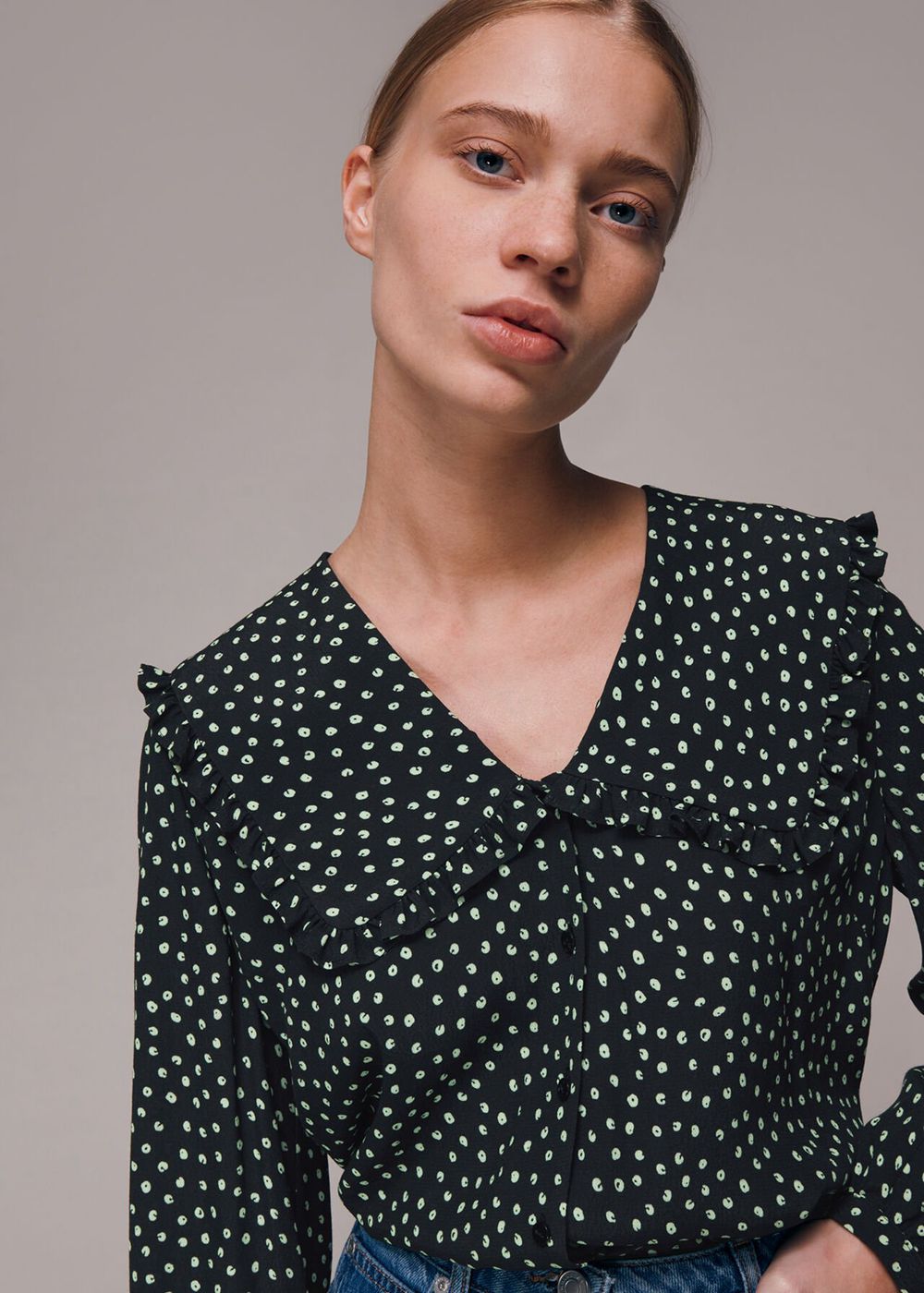 Whistles Stamp Spot Collar Top Black / Multicolor | US-97284JWZH