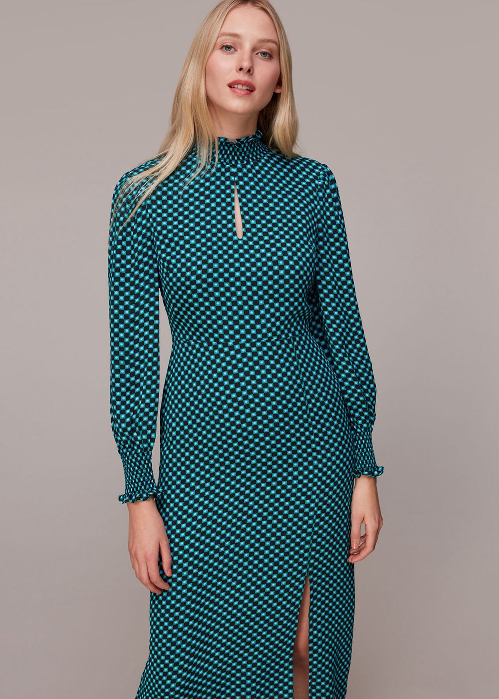 Whistles Star Check Print Midi Dress Green / Multicolor | US-95214QOIM