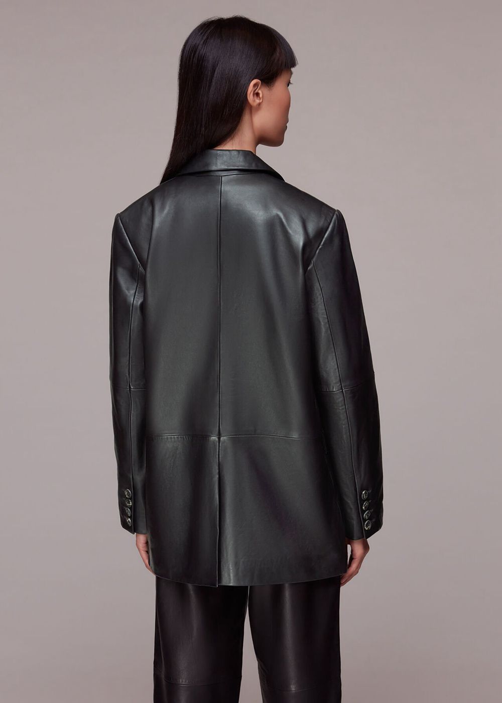 Whistles Stina Leather Blazer Black | US-46735DXWN