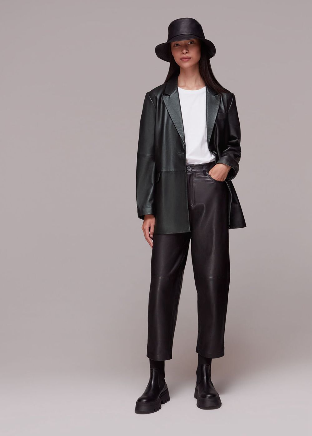 Whistles Stina Leather Blazer Black | US-46735DXWN