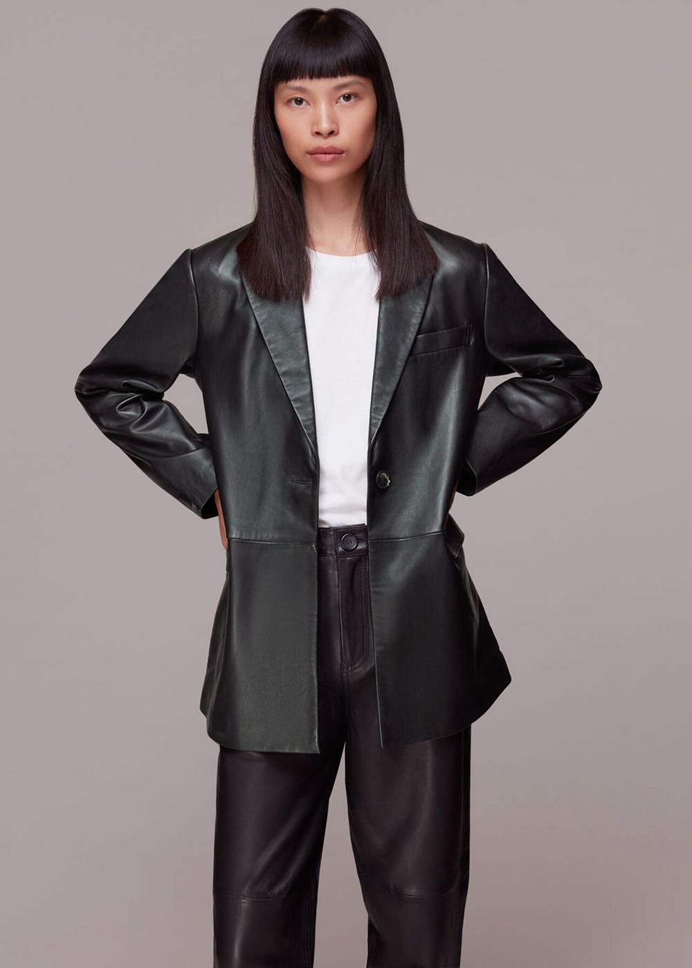 Whistles Stina Leather Blazer Black | US-46735DXWN