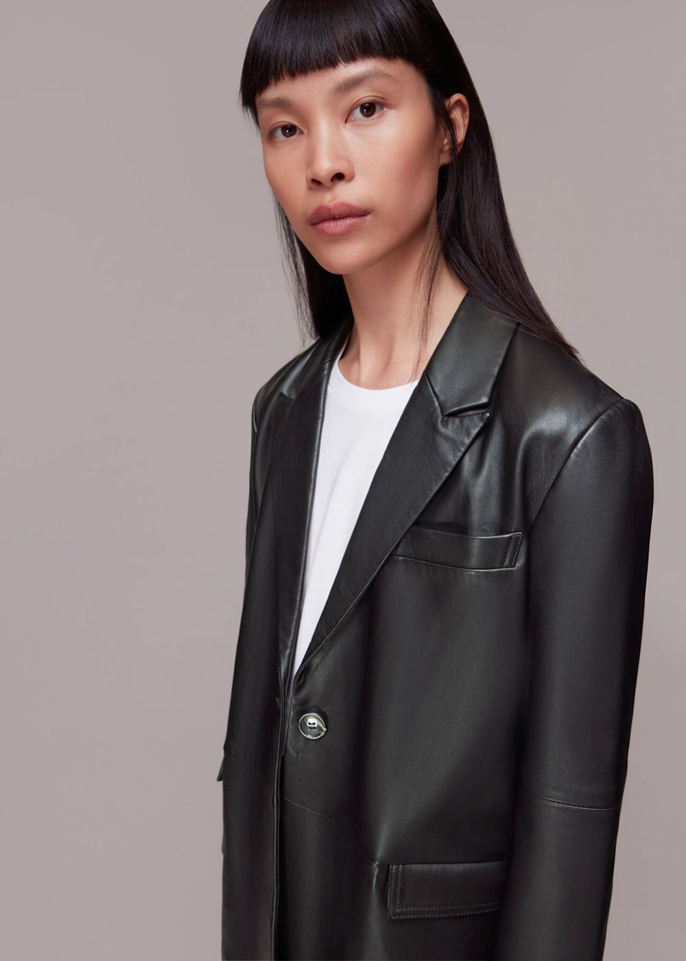 Whistles Stina Leather Blazer Black | US-46735DXWN