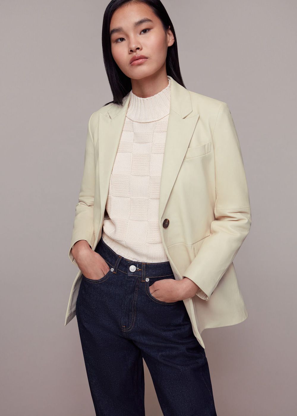 Whistles Stina Leather Blazer White / Multicolor | US-13982RMPJ