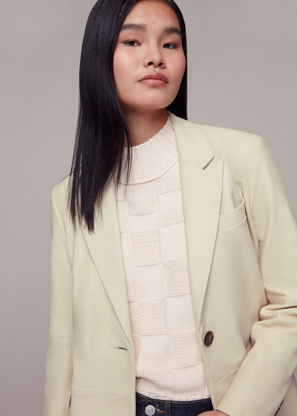 Whistles Stina Leather Blazer White / Multicolor | US-13982RMPJ