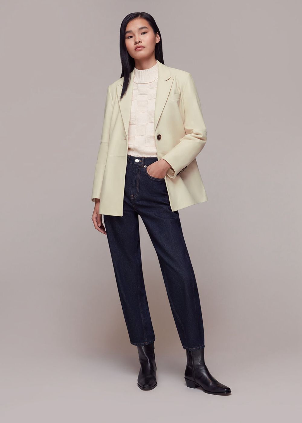 Whistles Stina Leather Blazer White / Multicolor | US-13982RMPJ