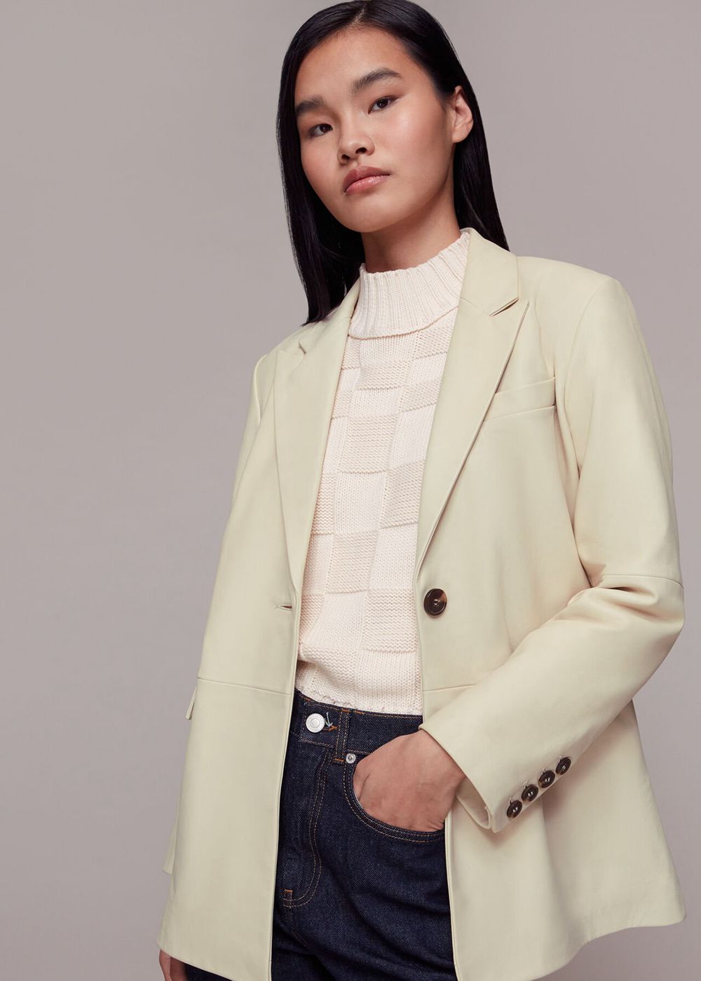 Whistles Stina Leather Blazer White / Multicolor | US-13982RMPJ