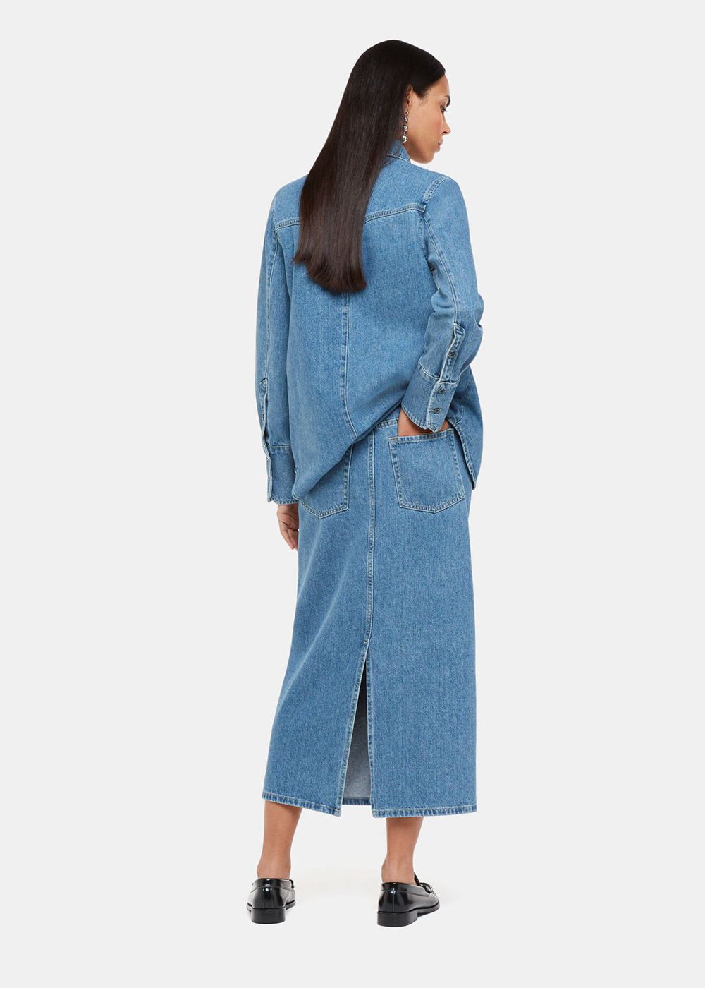 Whistles Straight Denim Midi Skirts Blue | US-04128HBDW