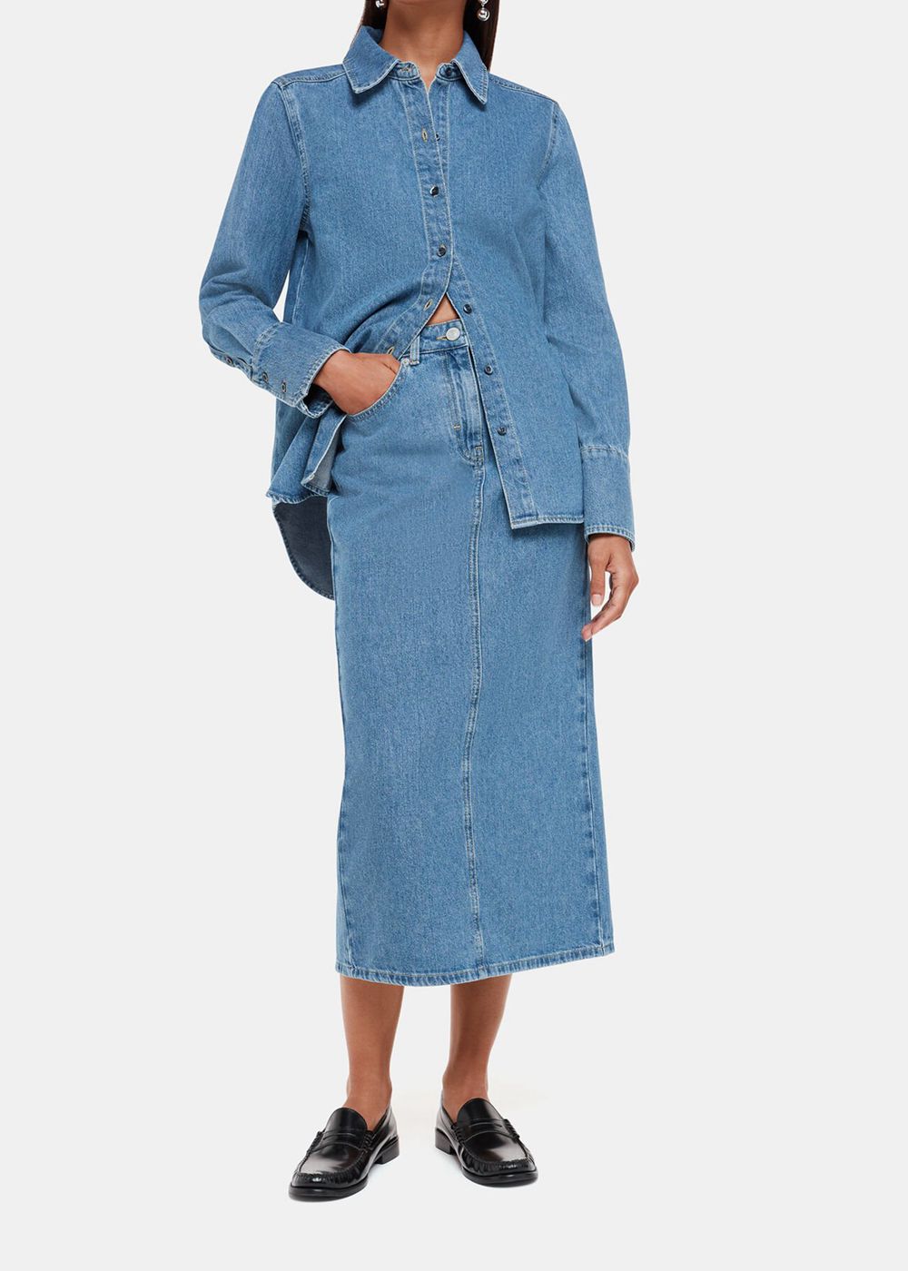 Whistles Straight Denim Midi Skirts Blue | US-04128HBDW