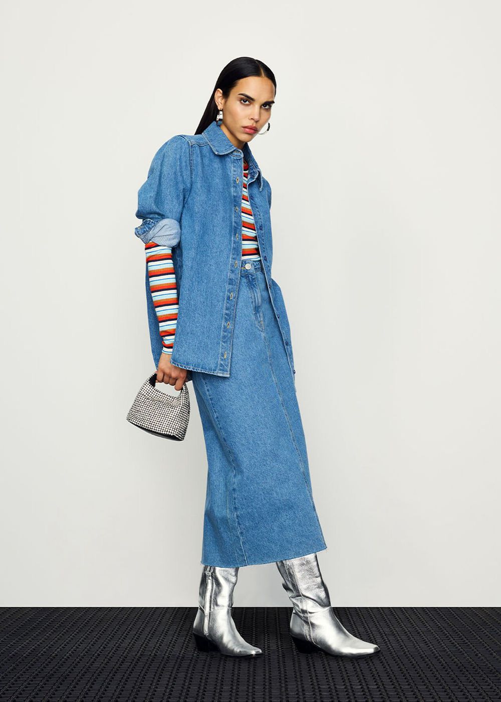 Whistles Straight Denim Midi Skirts Blue | US-04128HBDW