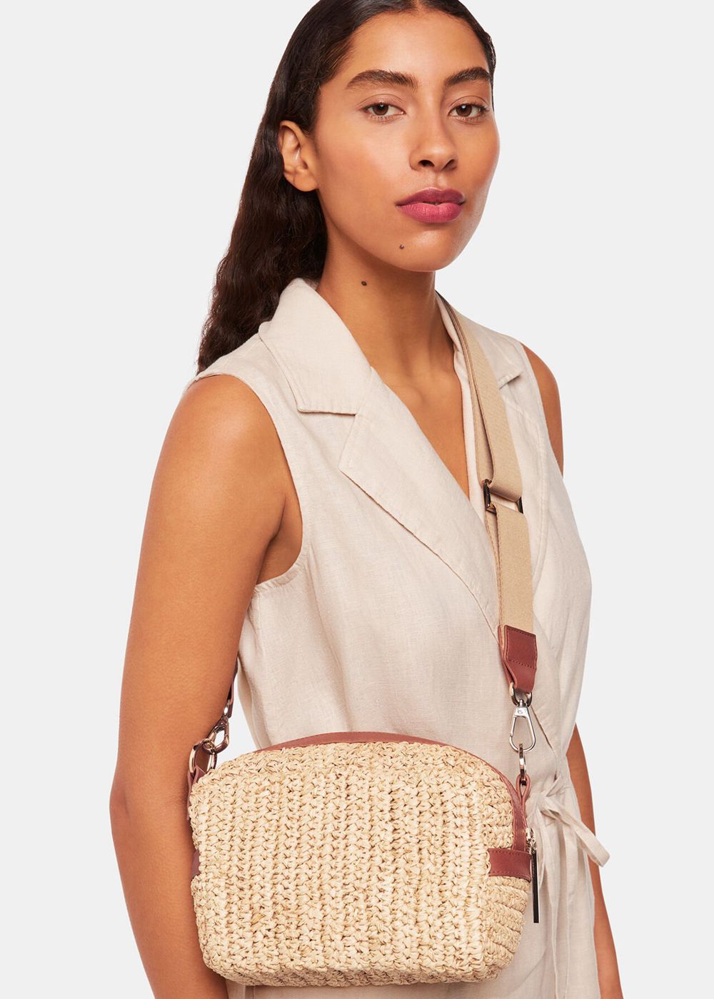 Whistles Straw Bibi Crossbody Bag Neutral | US-10769EDOV