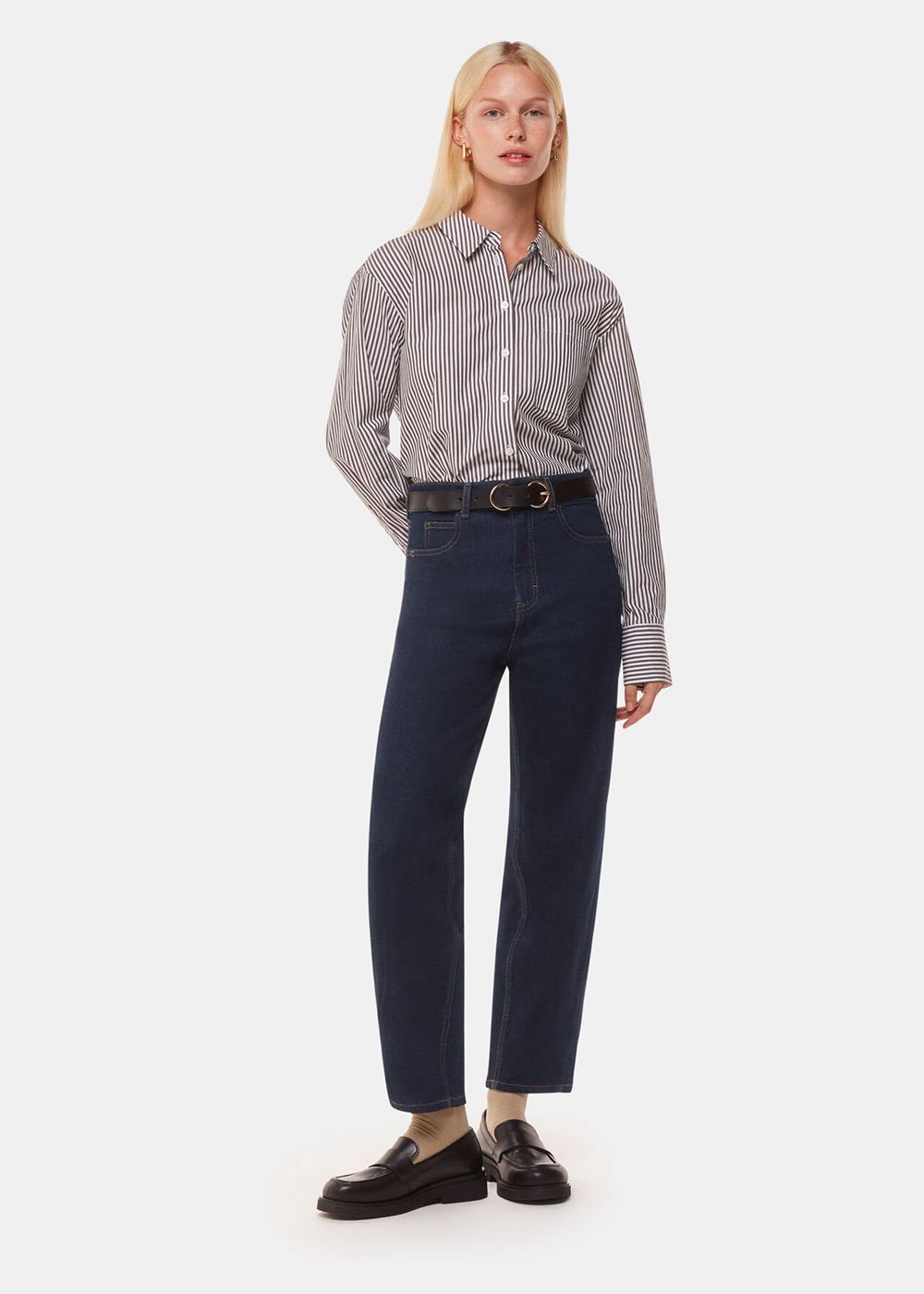 Whistles Stretch Barrel Leg Jeans Dark Blue | US-61902UIBE