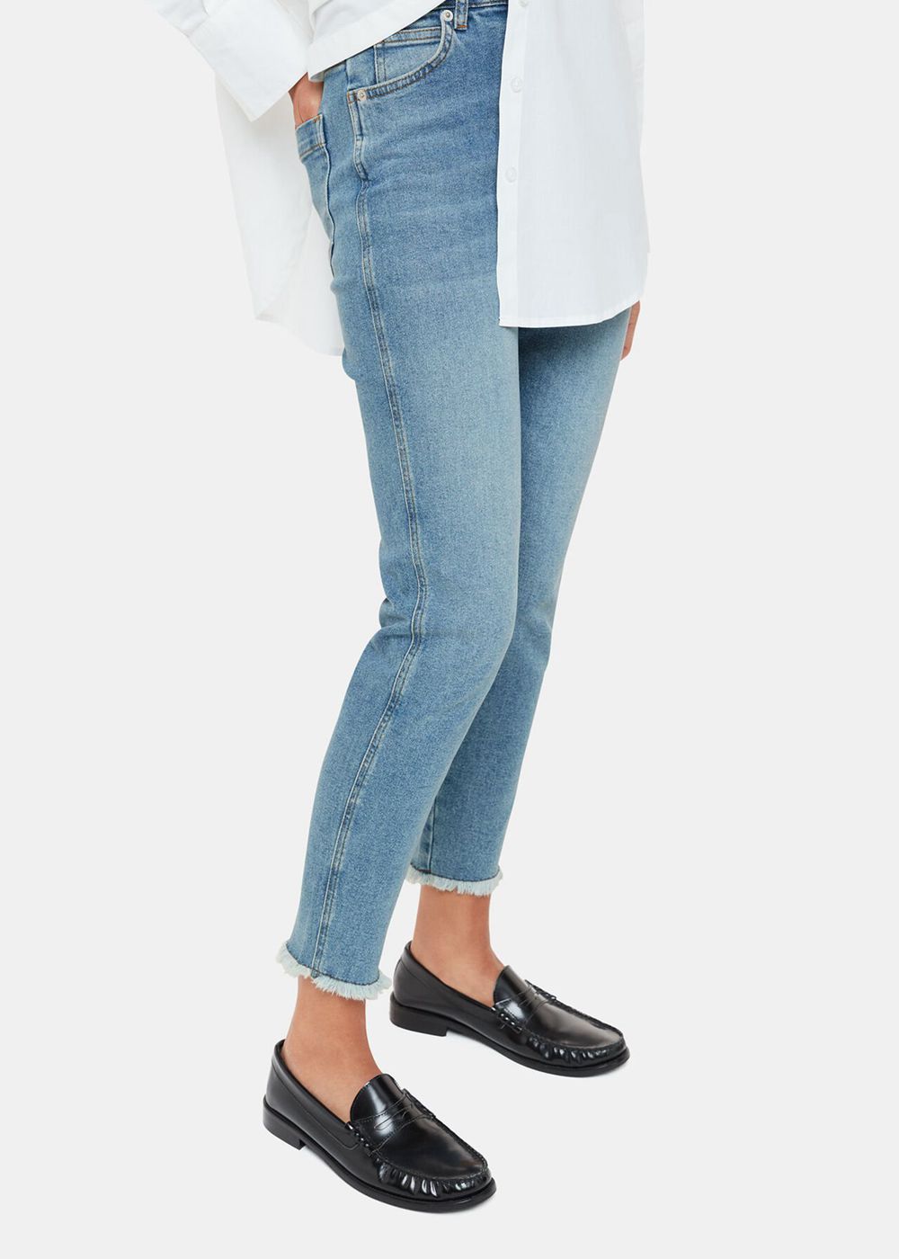 Whistles Stretch Slim Frayed Jeans Blue | US-48205HLKA