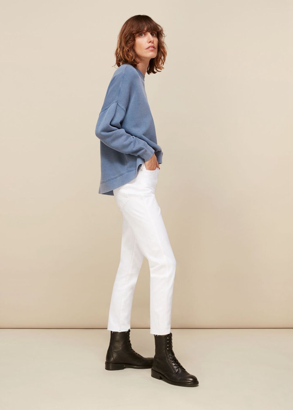 Whistles Stretch Slim Frayed Jeans White | US-08159CGNV