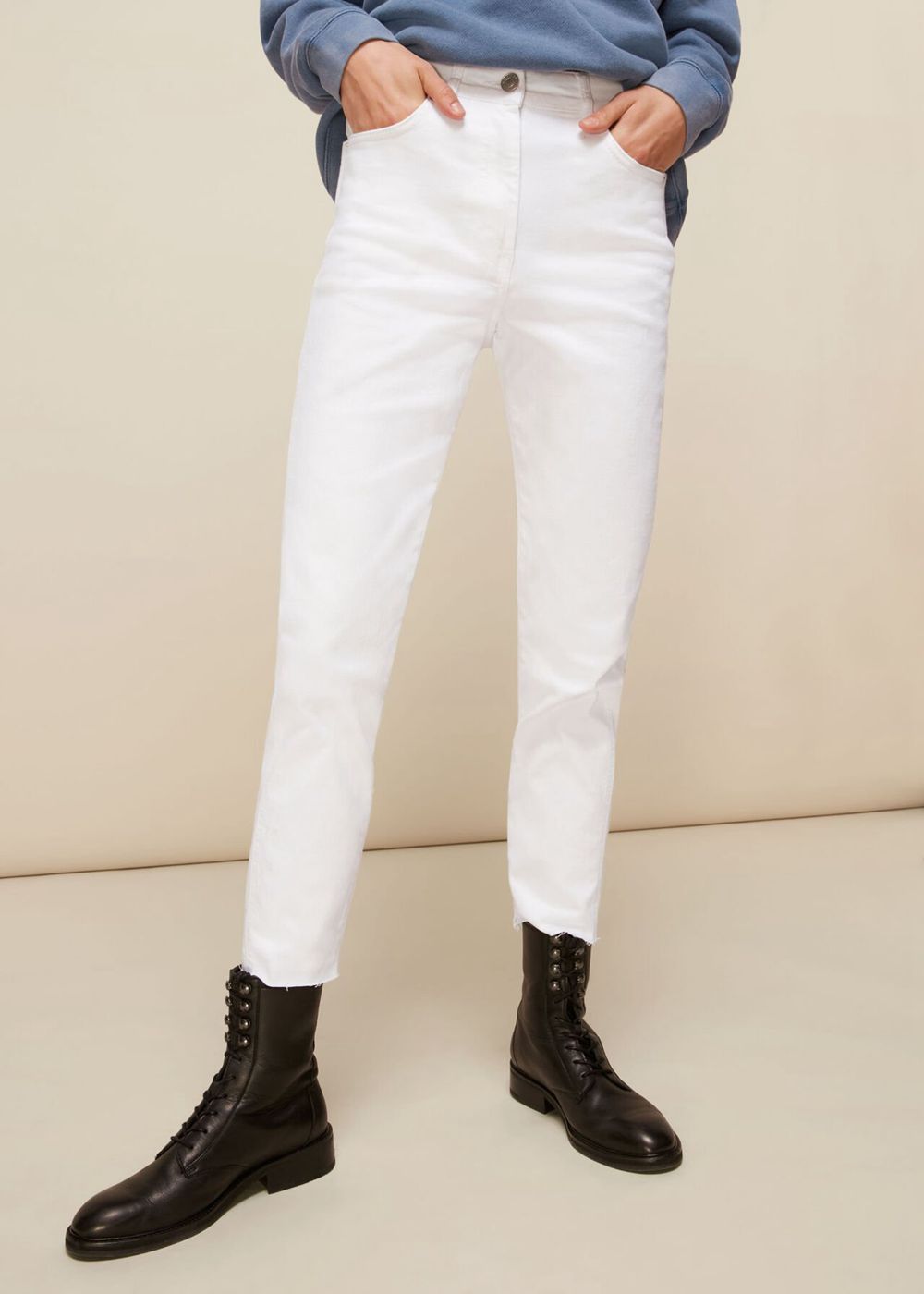 Whistles Stretch Slim Frayed Jeans White | US-08159CGNV