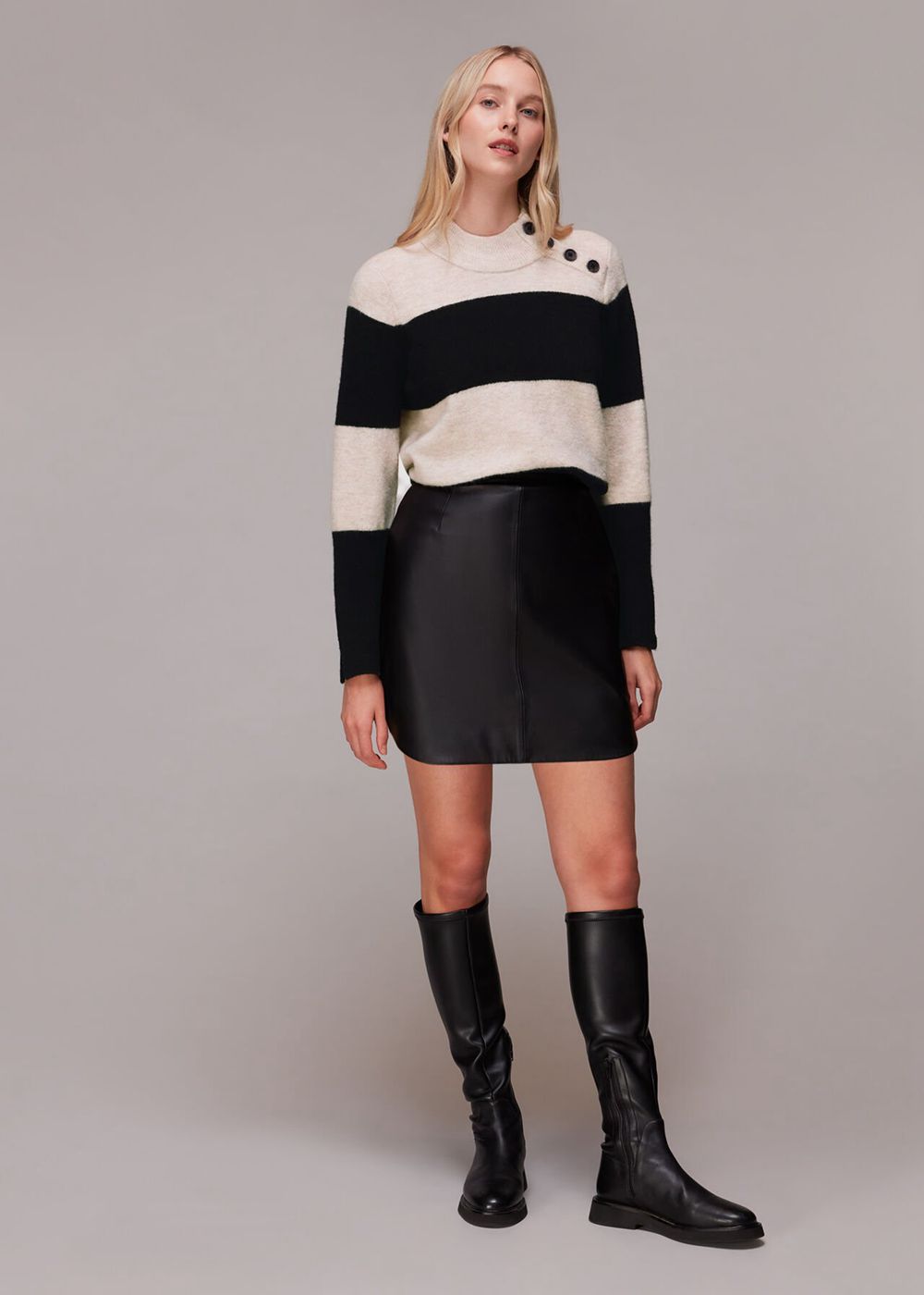 Whistles Stripe Button Neck Jumpers Black / Multicolor | US-03568UKYH