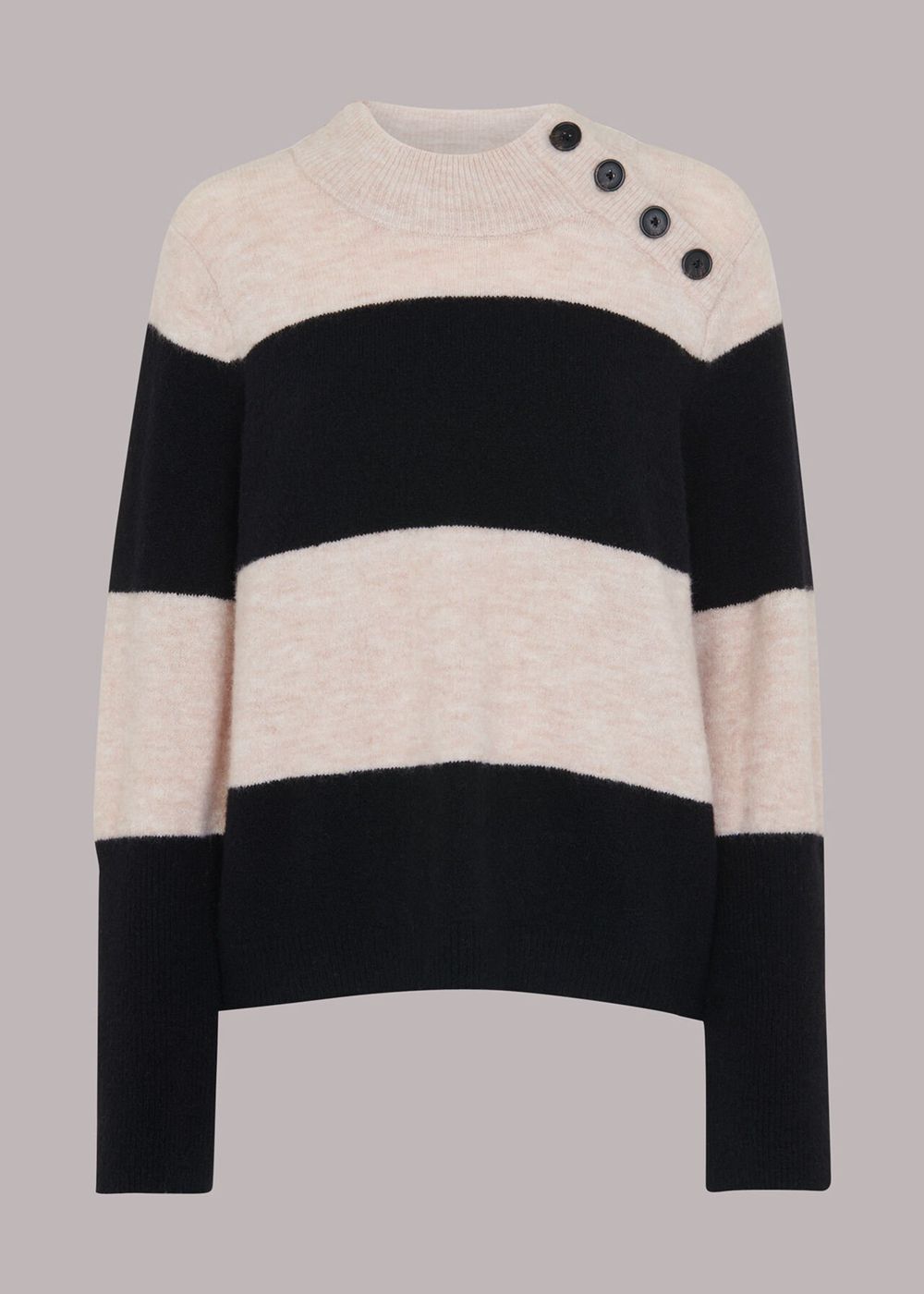 Whistles Stripe Button Neck Jumpers Black / Multicolor | US-03568UKYH