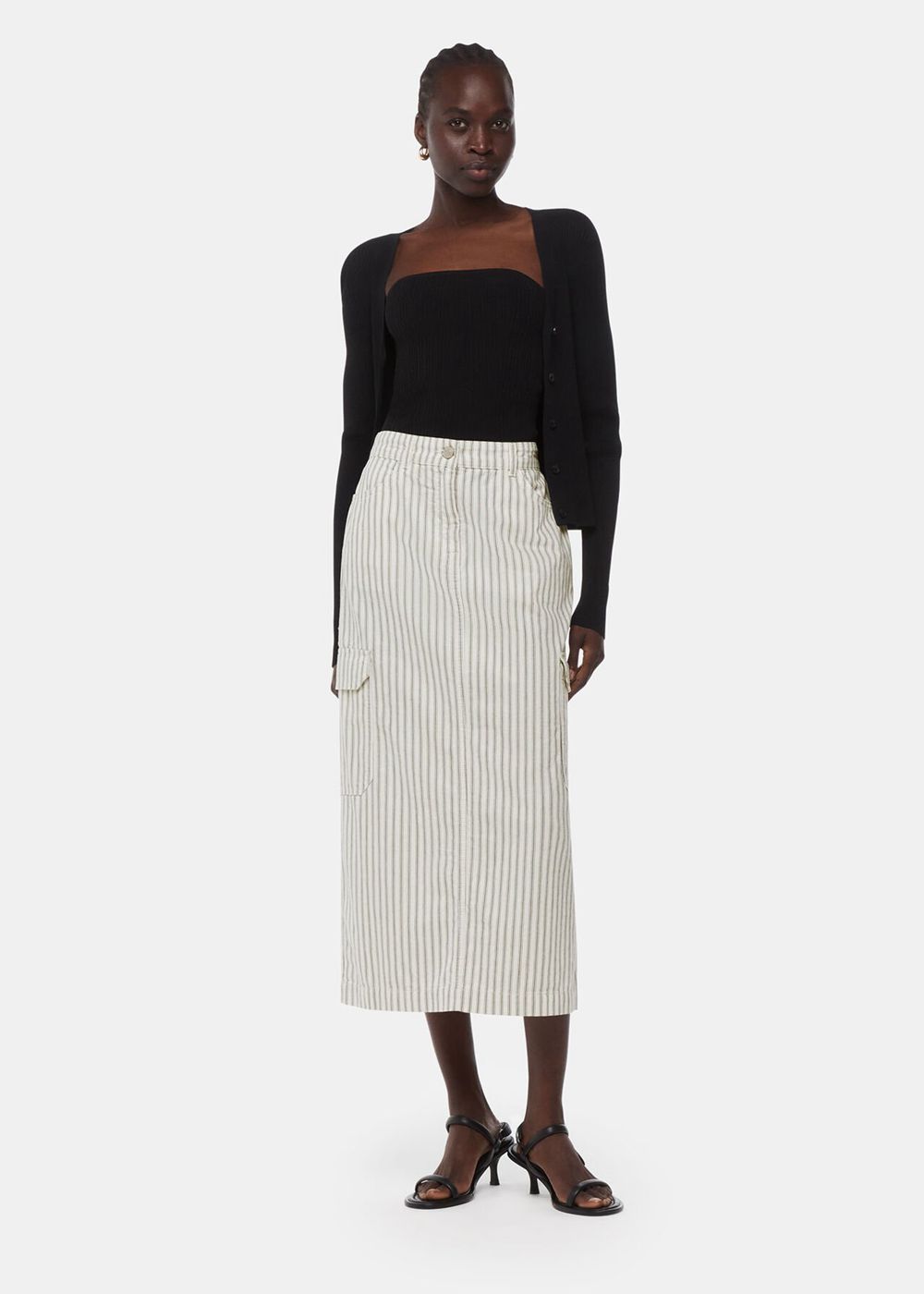 Whistles Stripe Cargo Midi Skirts White / Multicolor | US-40927AWYS