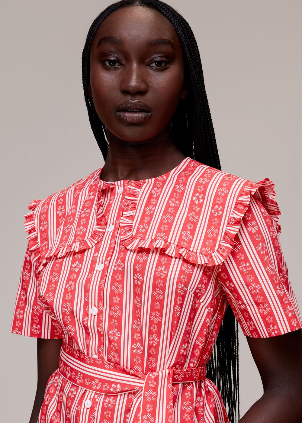 Whistles Stripe Collar Mini Dress Red / Multicolor | US-19730NUCM