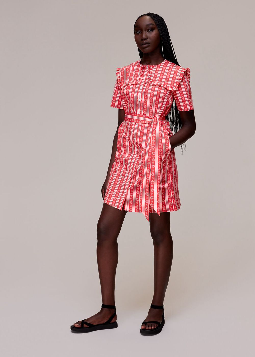 Whistles Stripe Collar Mini Dress Red / Multicolor | US-19730NUCM