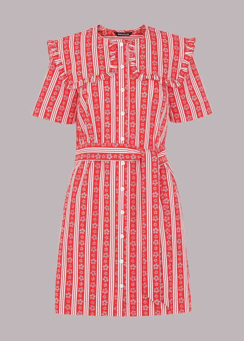 Whistles Stripe Collar Mini Dress Red / Multicolor | US-19730NUCM