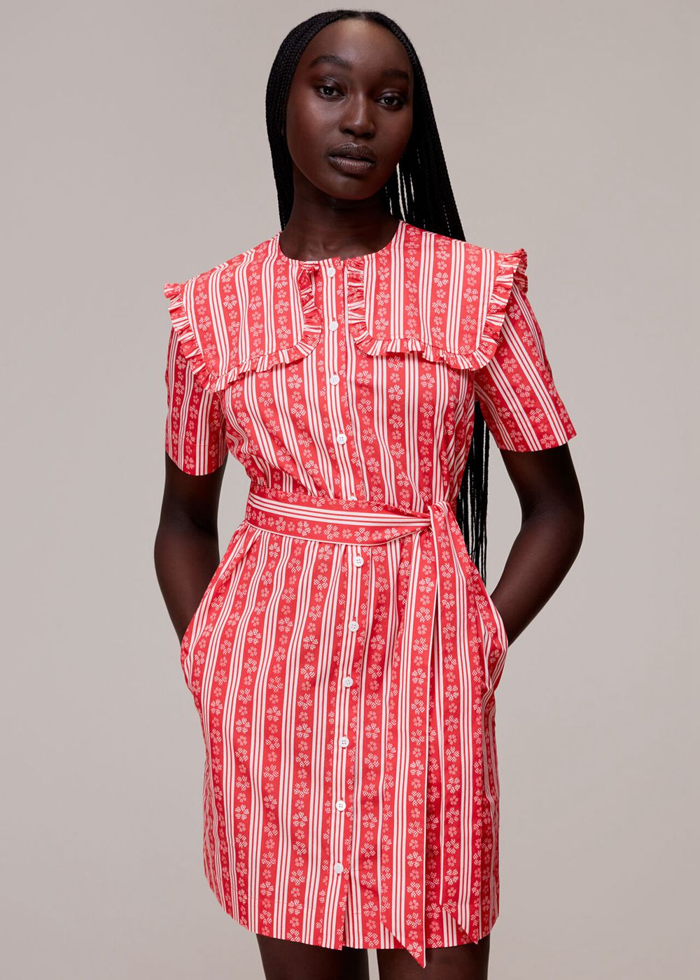 Whistles Stripe Collar Mini Dress Red / Multicolor | US-19730NUCM