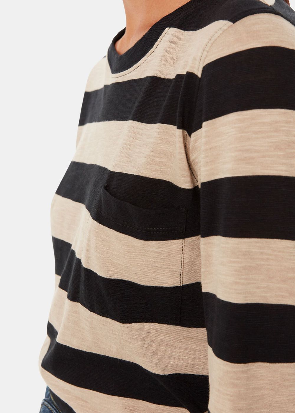 Whistles Stripe Crew Neck Pocket Top Black / Multicolor | US-09862MPYE