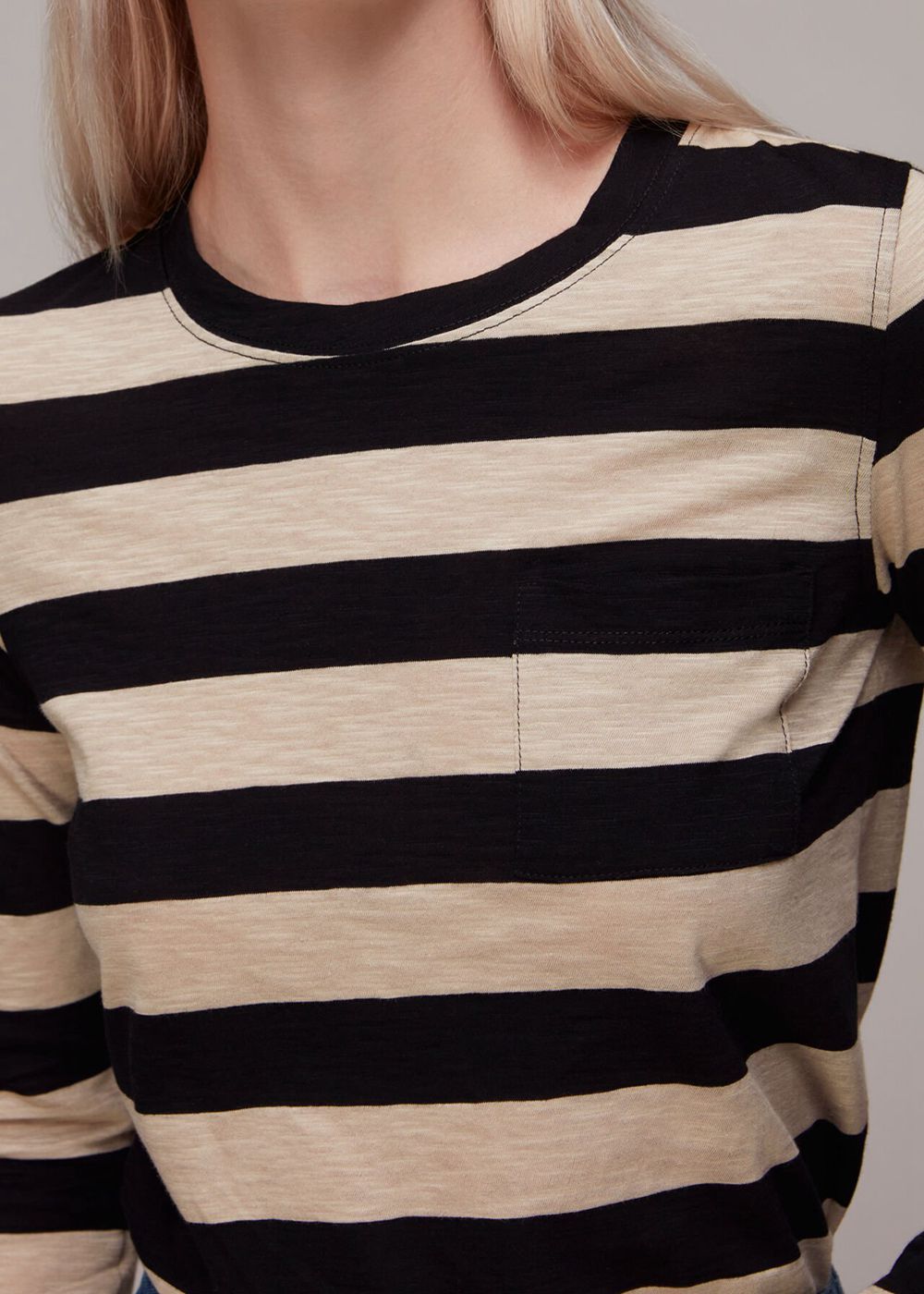 Whistles Stripe Crew Neck Pocket Top Black / Multicolor | US-09862MPYE