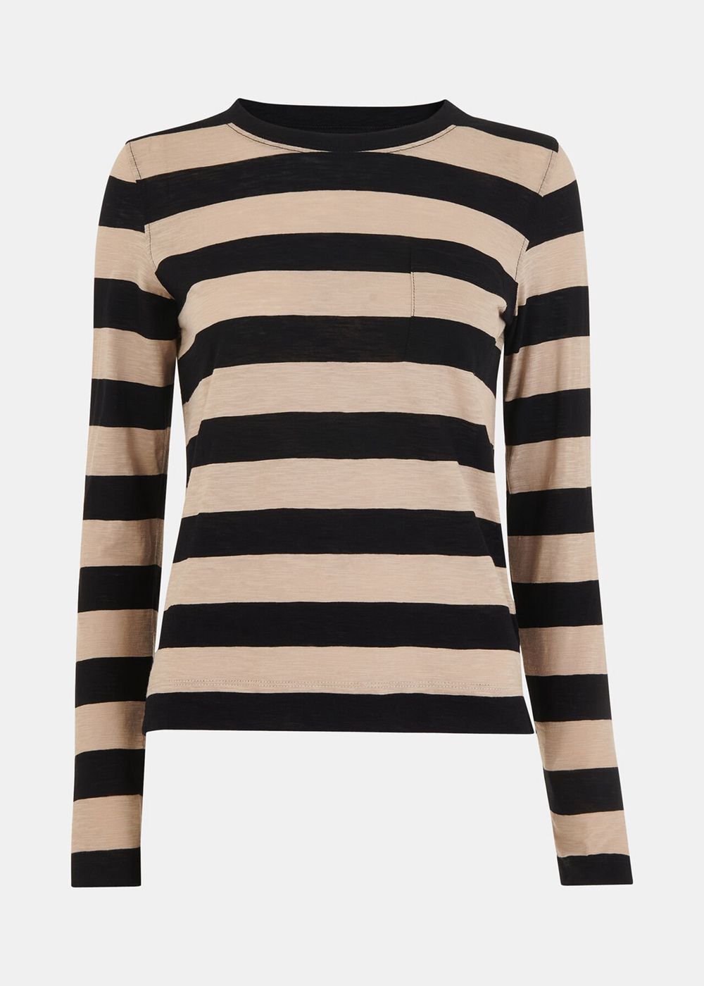 Whistles Stripe Crew Neck Pocket Top Black / Multicolor | US-09862MPYE